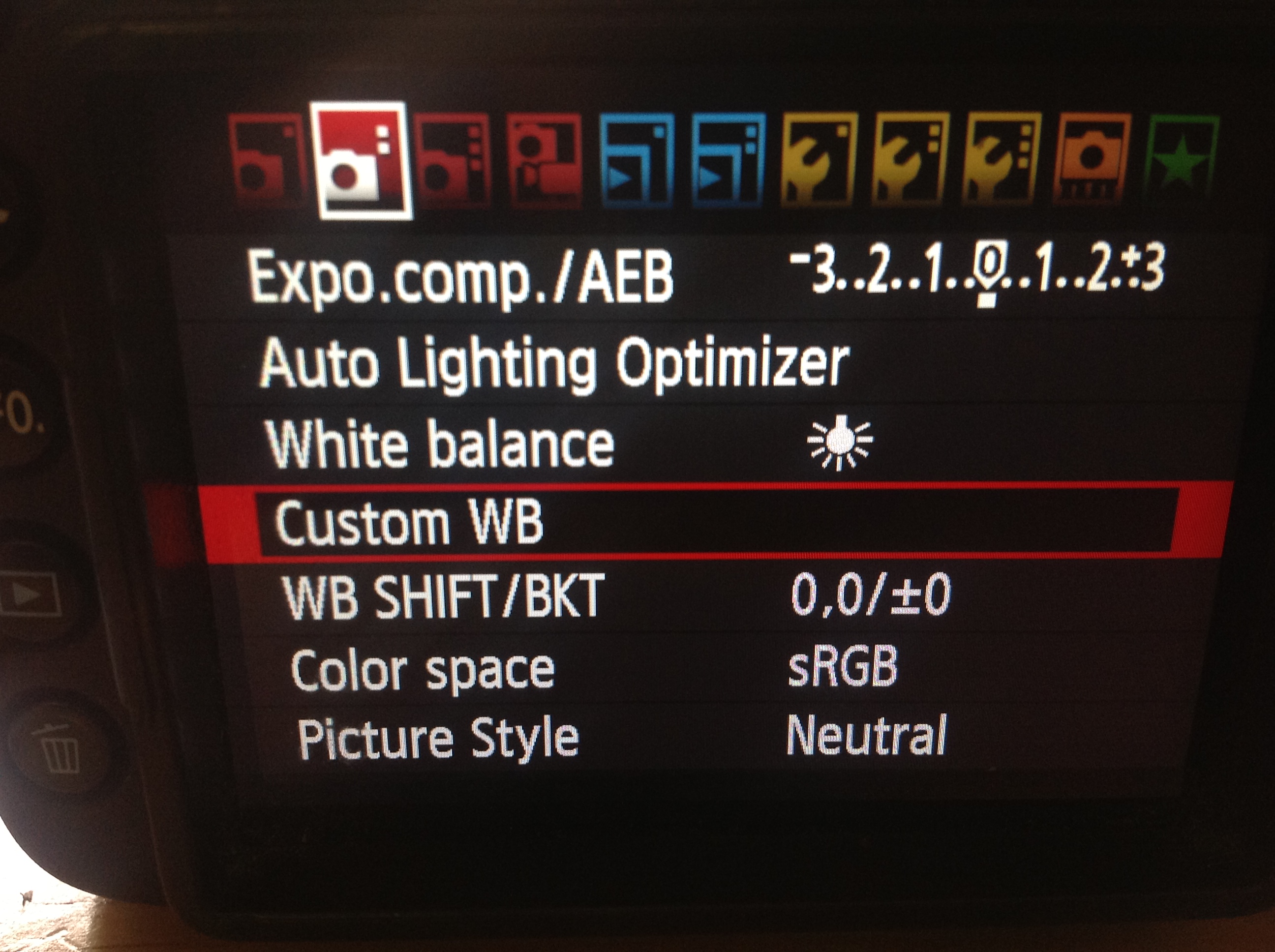 Canon 7d Custom White balance menu